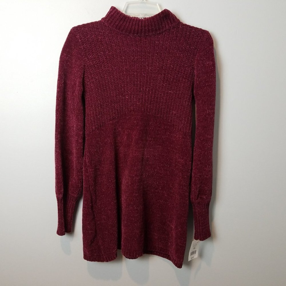 Open Back Mock Neck Chenille Red Sweater Tunic